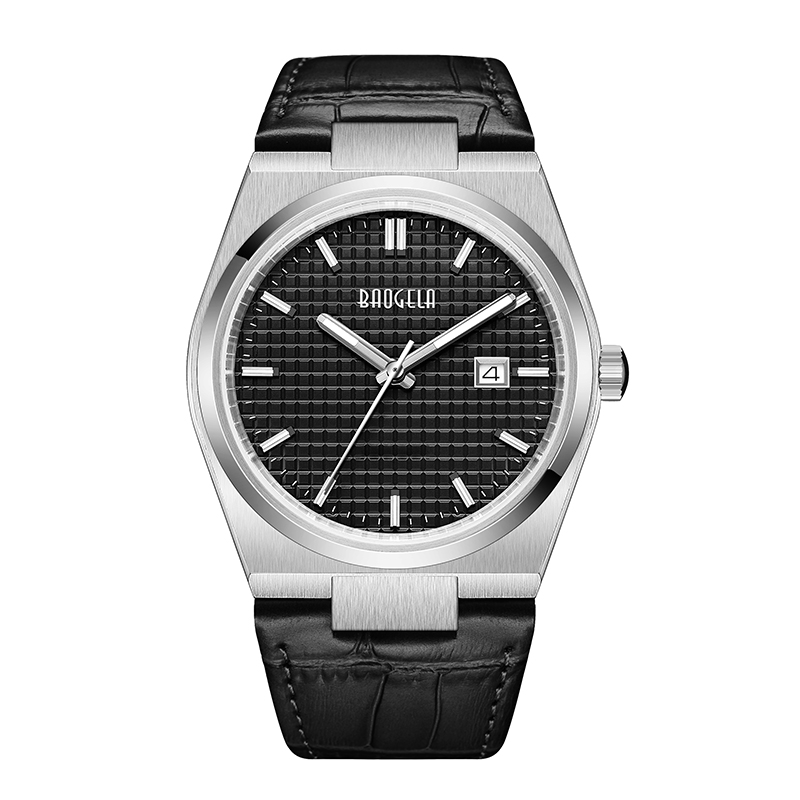 Baogela 40 мм мужские бизнес -часы Quartz Sport Casual подлинные кожаные наручные часы 50 ТМ водонепроницаемые мужские часы Relogio Masculino 22802