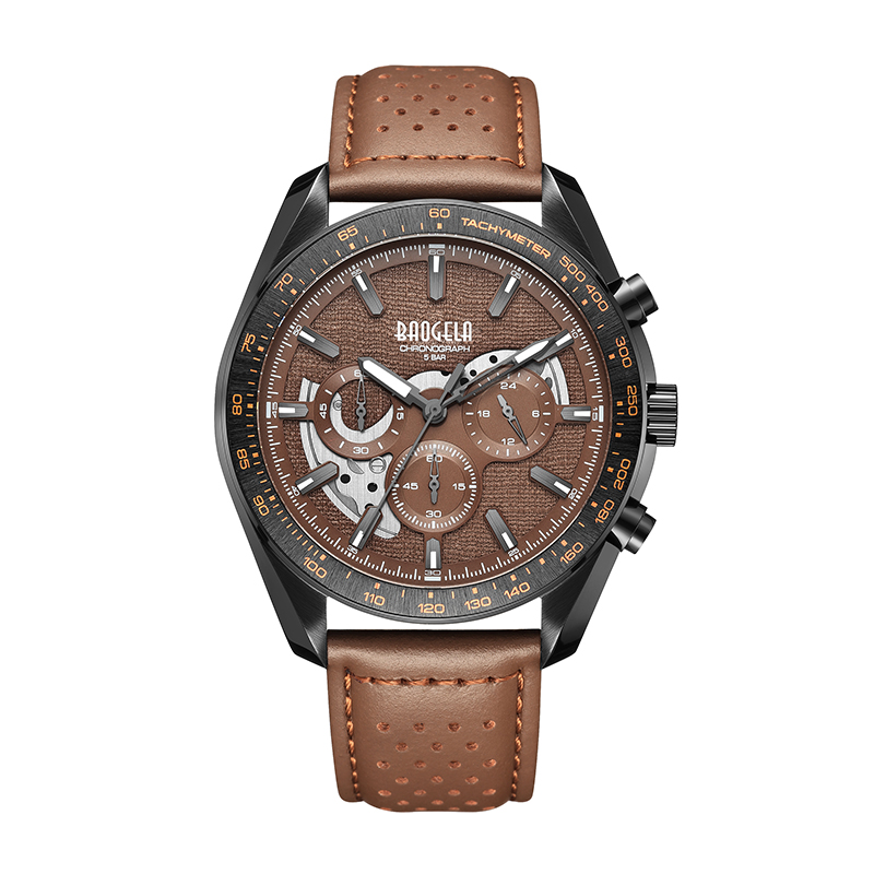 Baogela New Luxury Men Sport Quartz мужской хронограф календарь Япония Движение 50BAR Top Brand Часы подлинные кожаные наручные часы 22804