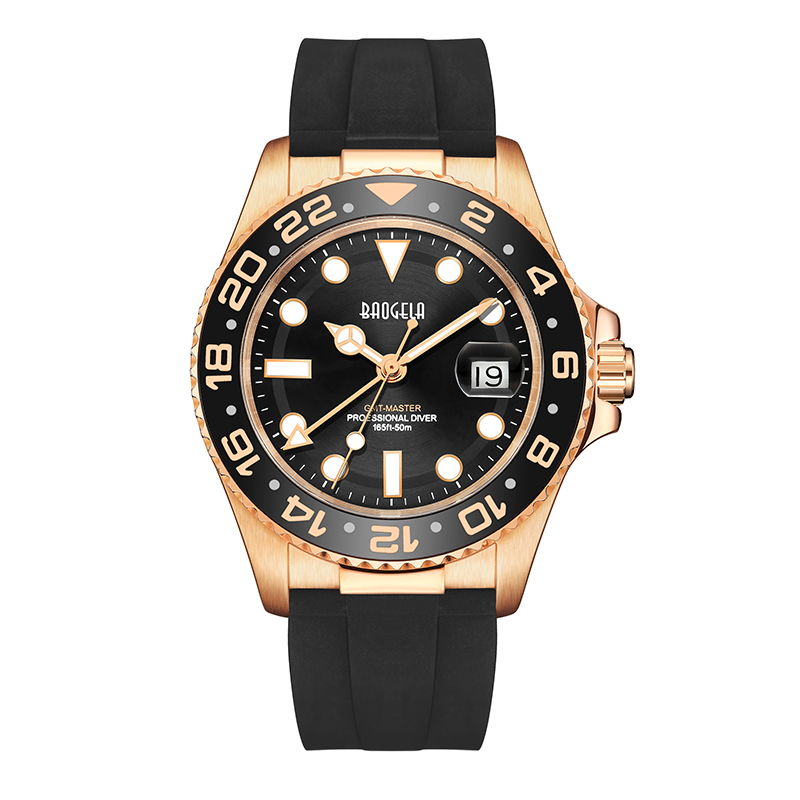 Baogela Top Brand 50 м В водонепроницаемом розовом золоте часы для мужчин Quartz Wath