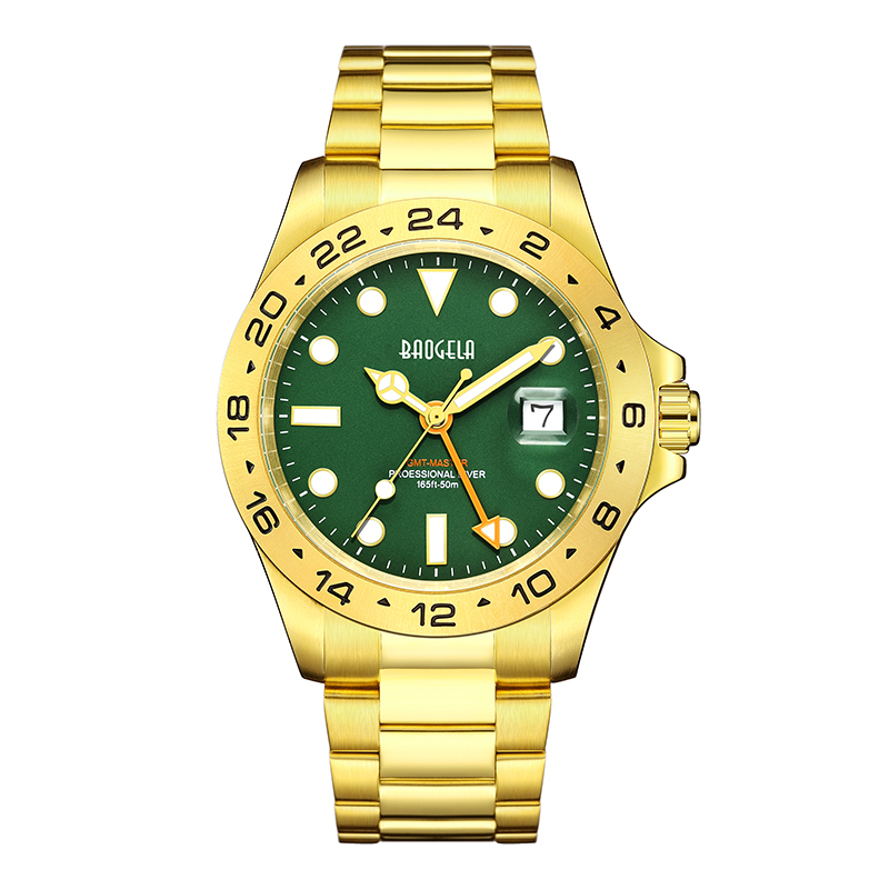 Baogela New Men Luxury Watch 304 Светлый циферблат из нержавеющей стали 50 м модные пары Sport Watch Natewatch Gold Green 22806