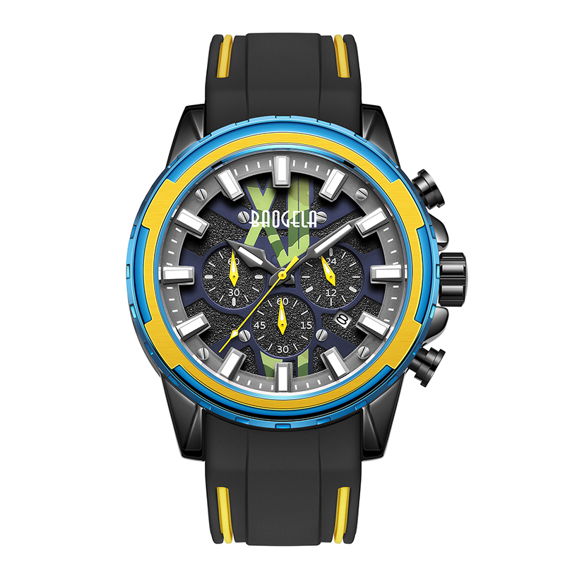 Baogela Новые часы мужчины из нержавеющей резины Blue Watch для роскошных водонепроницаемых хронографов.